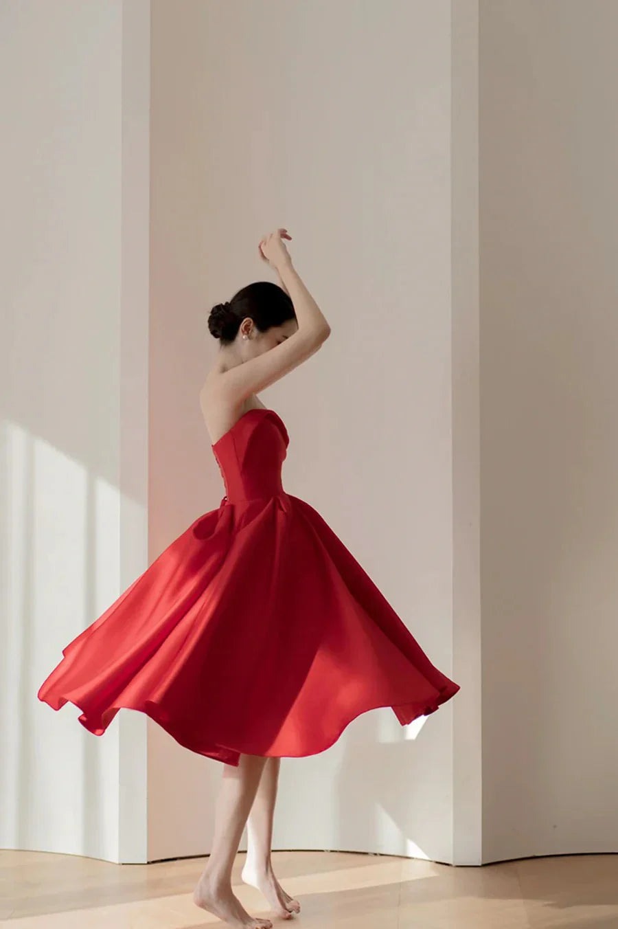 Red Satin Short Prom Dress A-Line Party Homecoming Dress