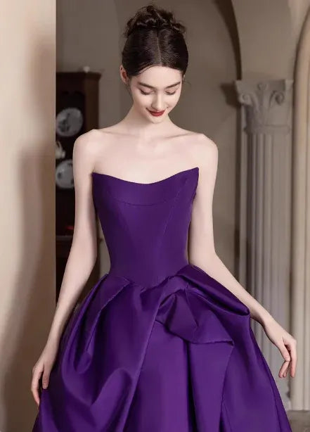 Regal Ballgown Strapless Bow-Accent Royal Purple Long Prom Dress for Women Ready to Ship
