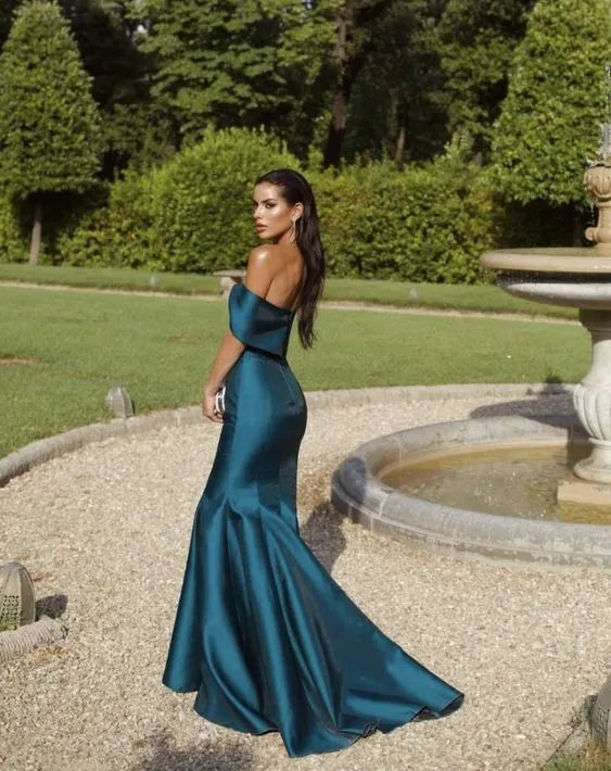 Elegant Mermaid Off-Shoulder Teal Floor-Length Prom Gown for Women