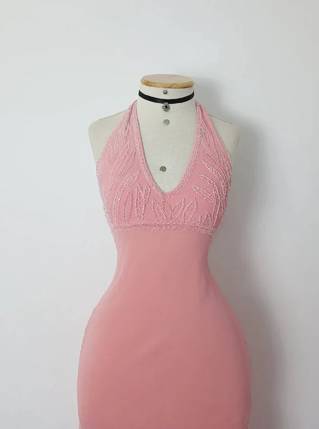 Retro A Line V Neck Sleeveless Open Back Long Prom Dresses