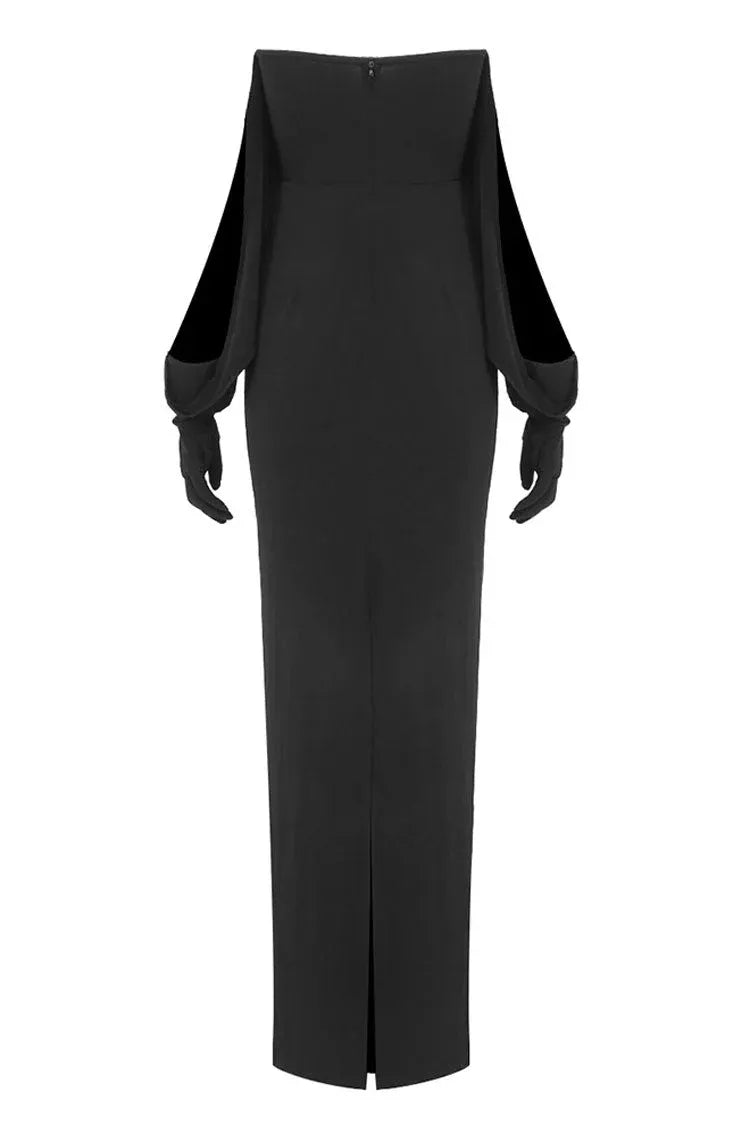 Retro Sheath Sweetheart-Neck Sleeveless Drape-Accented Black Maxi Prom Dress for Women ready to ship