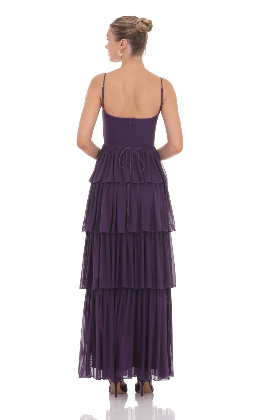 Romantic Tiered A-Line Sweetheart Spaghetti-Strap Open-Back Plum Chiffon Floor-Length Prom Dresses