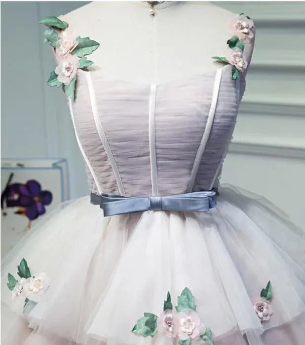Dreamy A-Line Sweetheart Corset Floral Ruffle Pink Short Homecoming Dress