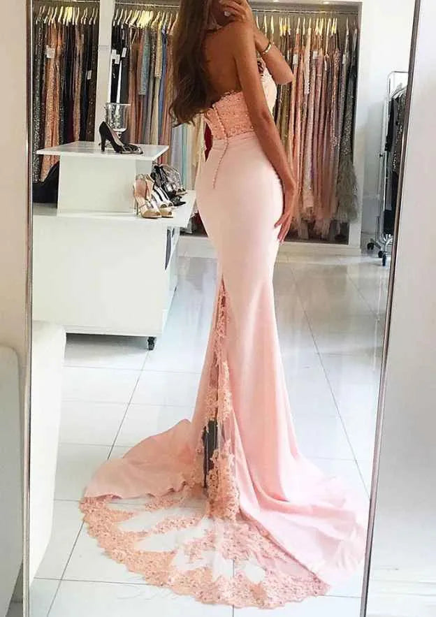 Romantic Lace-Satin Two-Piece Long Evening Dress Blush Halter-Neck Sleeveless Party Gown for Women