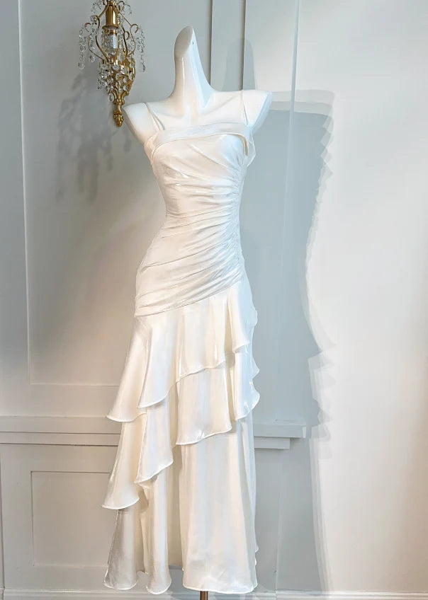 Romantic Mermaid Square Neck Sleeveless Ruffled Maxi Prom Dress