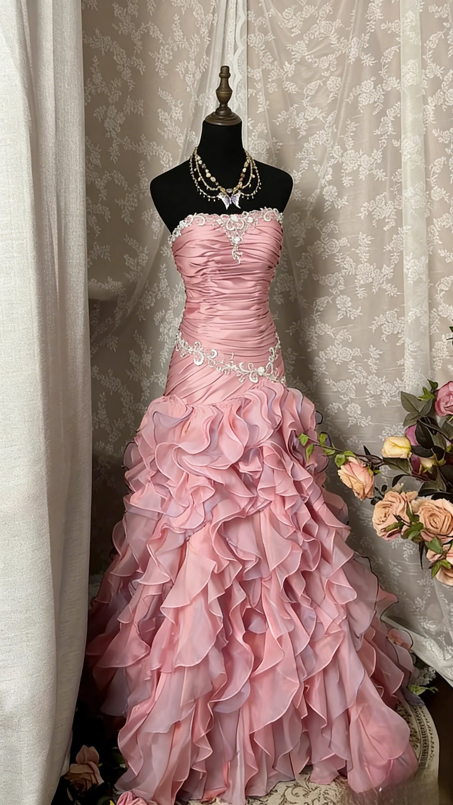 Romantic Mermaid Strapless Sleeveless Ruffled Ombre Maxi Party Dress