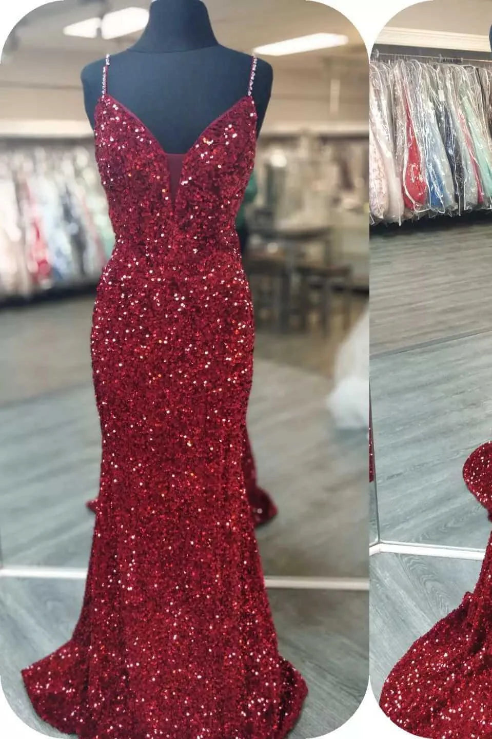 Royal Blue Sequin Beaded Mermaid Prom Dresses Spaghetti Straps