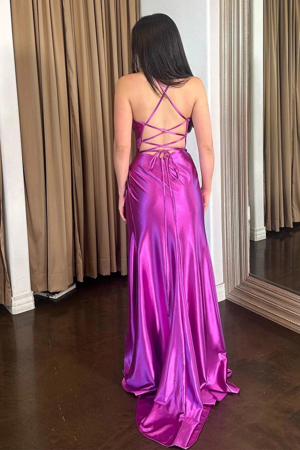 Ruched Purple Prom Dress with Slit