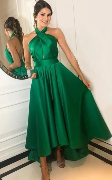 Satin Ankle-length A Line Sleeveless Casual Evening Dress with Ruffles Prom Dress/Formal Women's Dresses