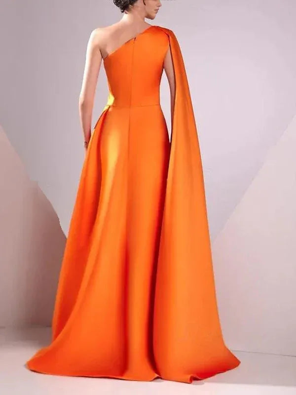 Dressesgowns Evening Dresses A-Line/Princess Satin One Shoulder Sleeveless Floor-Length Ruched Evening Dresses Formal Women's Dresses
