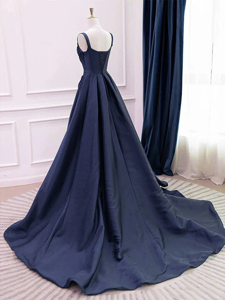 Sexy Elegant V Neck Sleeveless Crisscross Back Chapel Train prom dress for women