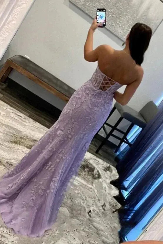 Sexy Mermaid/Trumpet Strapless Sleeveless Lace Up Floor-Length Prom Dress