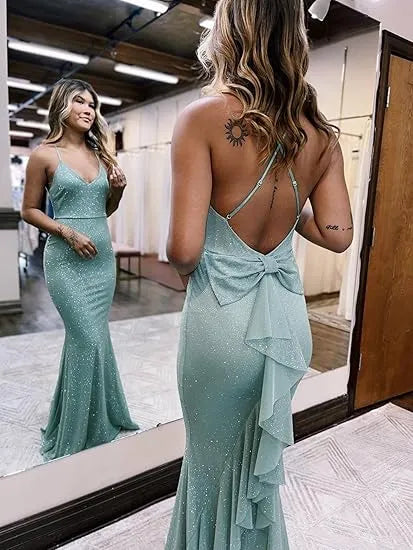 Sexy Mermaid V Neck Sleeveless Backless Sweep/Brush Train Prom Dress