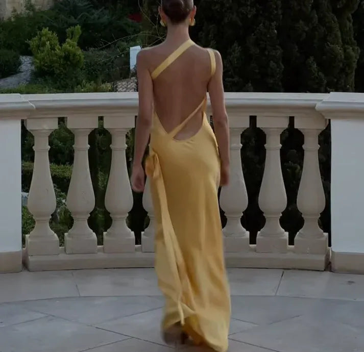 Sexy Sheath/Column One Shoulder Sleeveless Satin Floor-Length Prom Dress