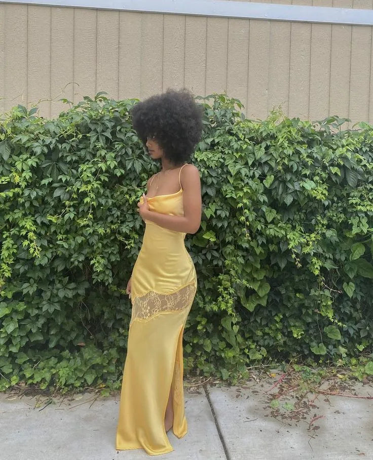 Sexy Sheath/Column Spaghetti Straps Sleeveless Satin Floor-Length Prom Dress