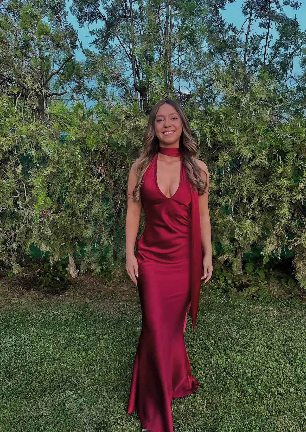 Sexy Sheath V Neck Sleeveless Pleated Satin Floor-Length Prom Dress