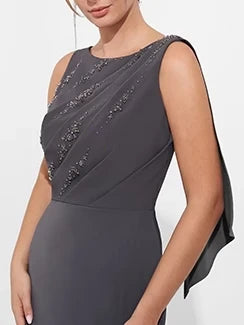 Sheath Column Scoop Neck Mother Of The Bride & Groom Dresses with Beading & Split Side