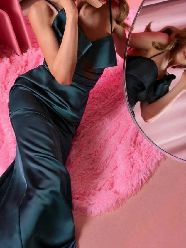 Sheath Column Spaghetti Straps Sleeveless Floor-Length Evening Dress with Ruffles
