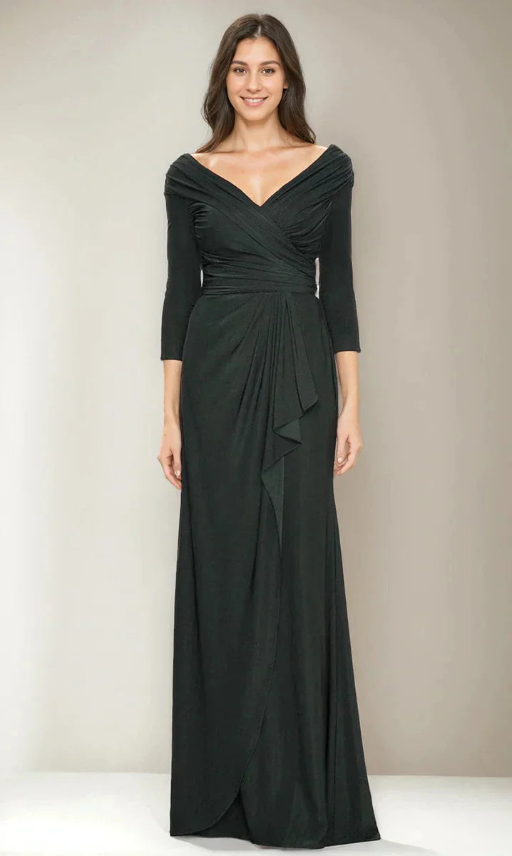 Sheath Column V-Neck 34 Sleeves Ruched Mother Of The Bride & Groom Dresses with Ruffles