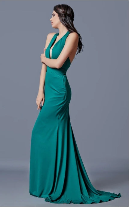 Sheath Sexy Deep V-neck Backless Long Dress Sleeveless With Mermaid Train Prom Dress/Dress For Formal