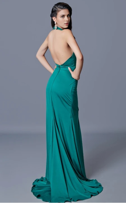 Sheath Sexy Deep V-neck Backless Long Dress Sleeveless With Mermaid Train Prom Dress/Dress For Formal