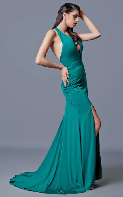 Sheath Sexy Deep V-neck Backless Long Dress Sleeveless With Mermaid Train Prom Dress/Dress For Formal