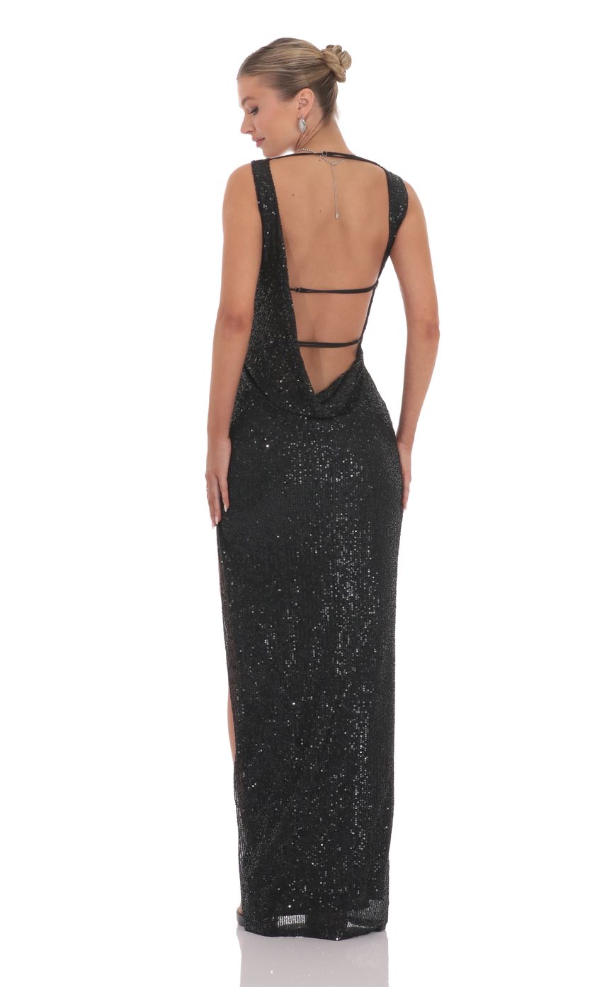 Shimmering Sheath Scoop-Neck Sleeveless Multi-Strap Open-Back Black Sequin Floor-Length Prom Dresses