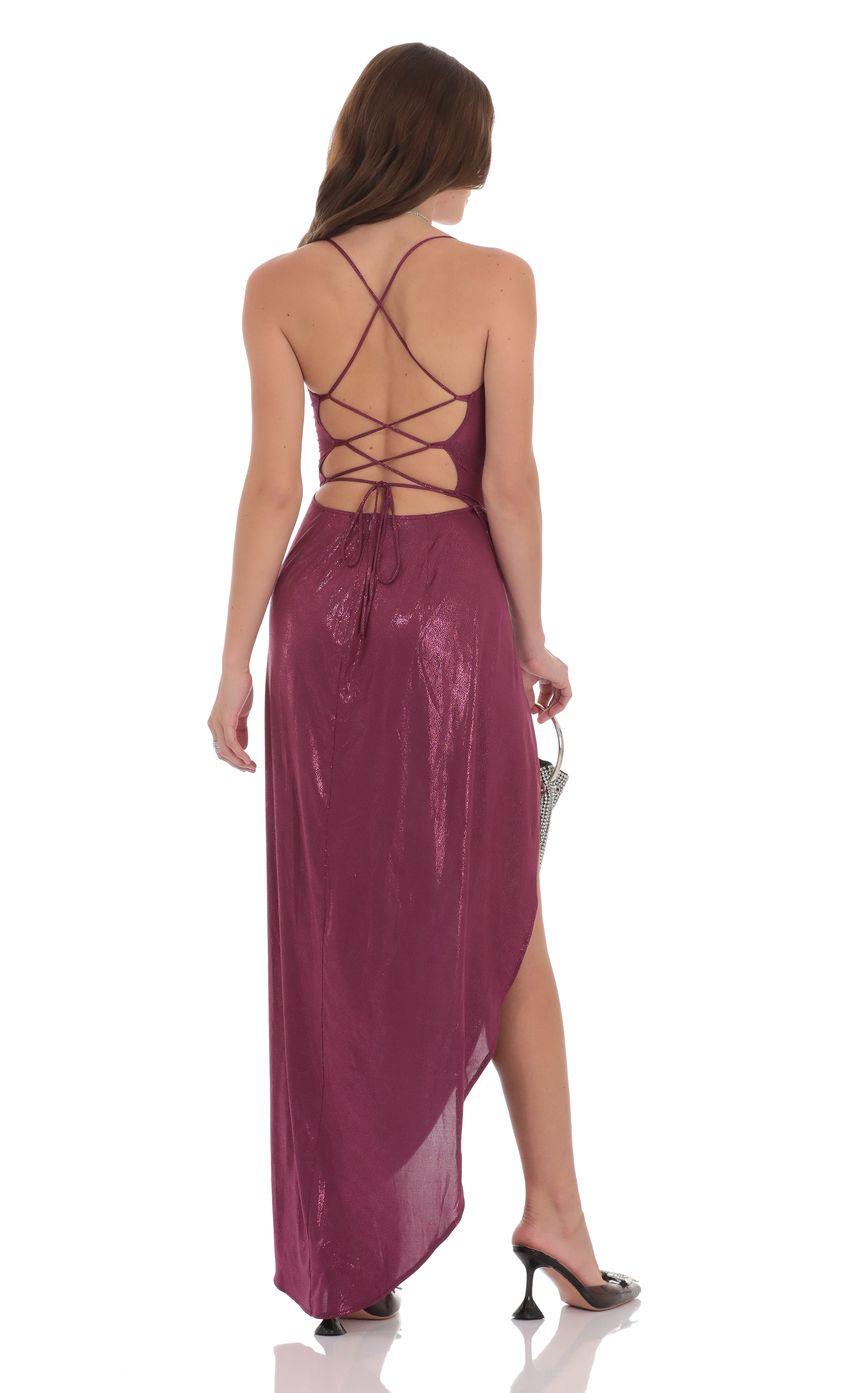 Shimmering Sheath Square-Neck Spaghetti-Strap Lace-Up Open-Back Burgundy Metallic Floor-Length Prom Dresses