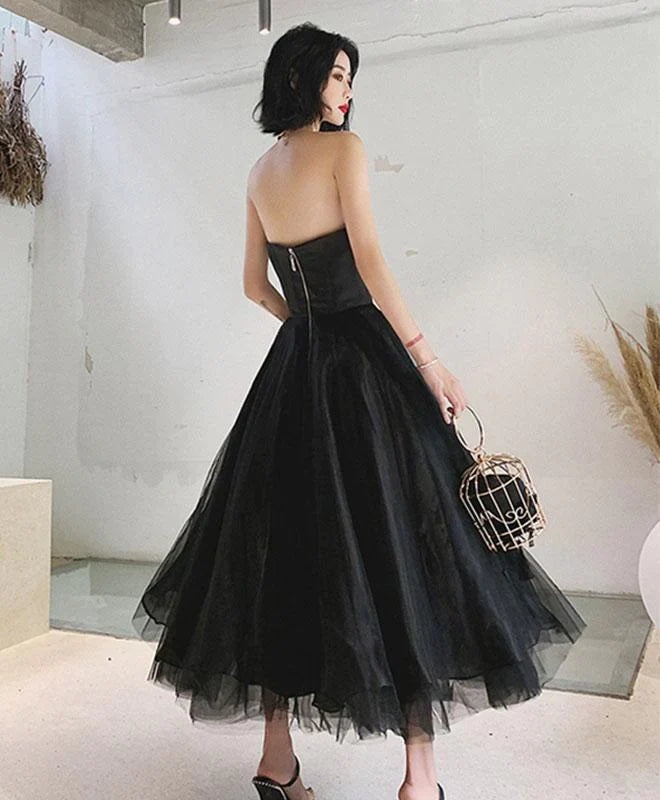 Simple A-Line Off-The-Shoulder Sleeveless Satin Tea Length Prom Dress