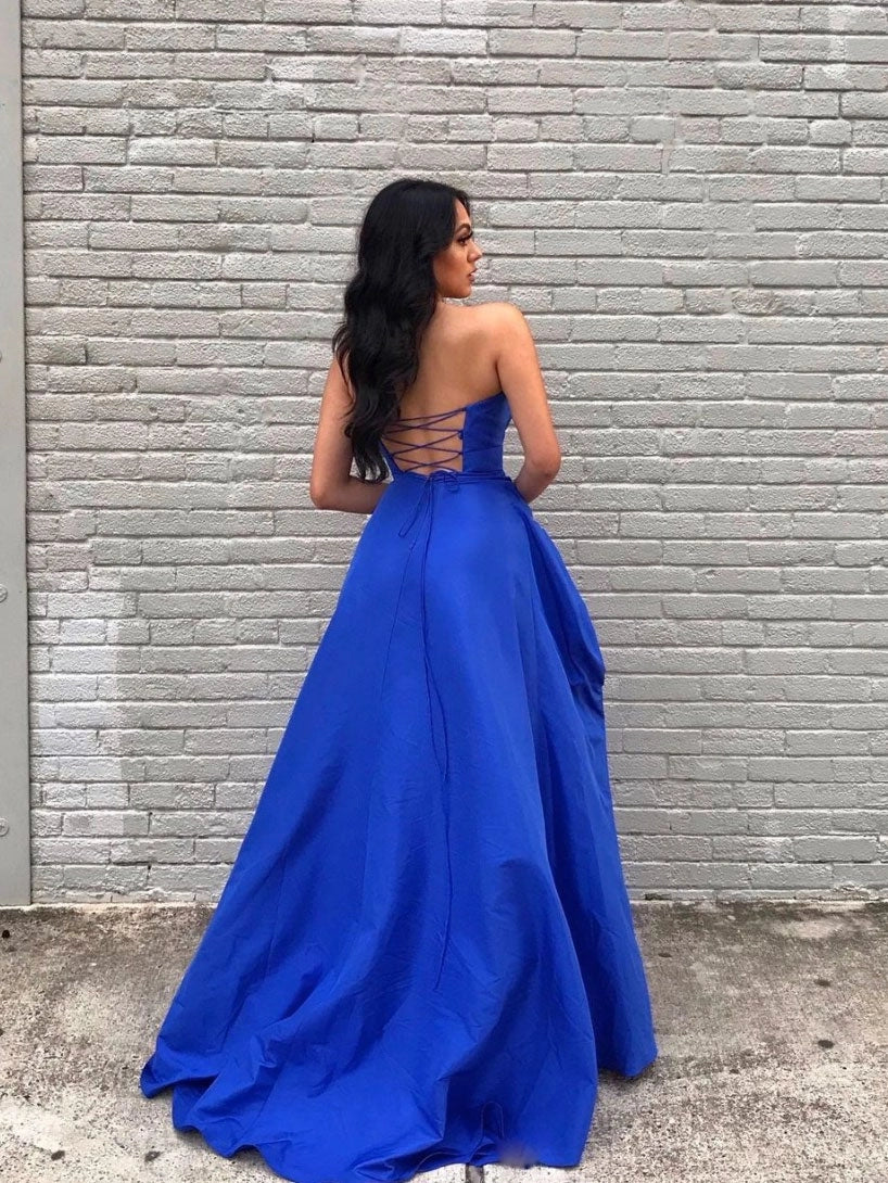 Simple A-Line Sweetheart Neck Sleeveless Backless Chapel Train Prom Dress