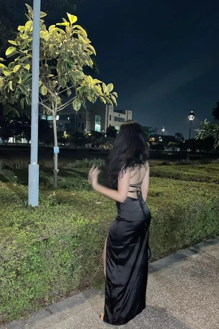 Simple Sheath Off Shoulder Sleeveless Satin Floor-Length Slit Prom Dress