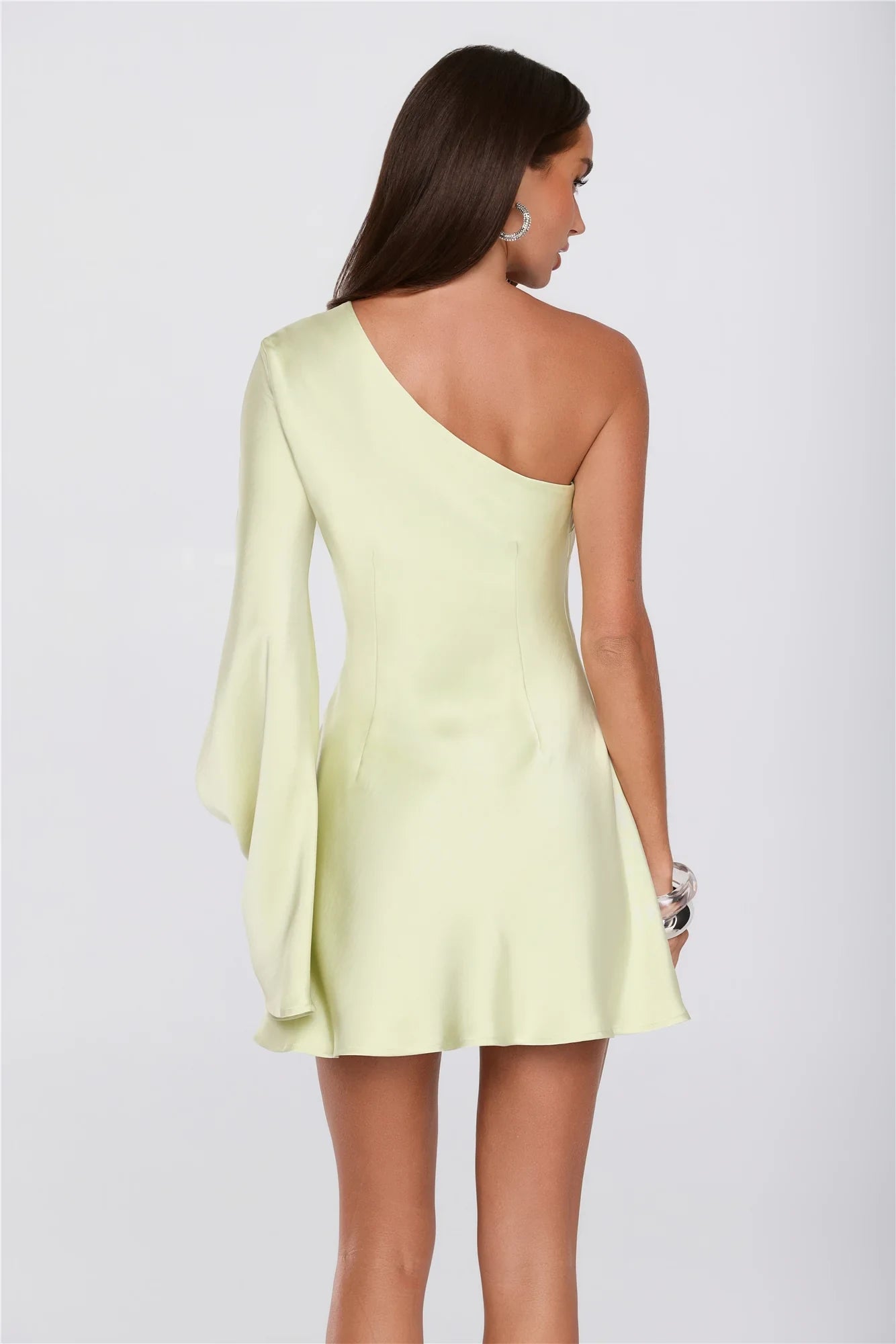 Simple Chic A-Line One-Shoulder Flowy Light Pistachio Mini Homecoming Dress