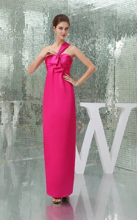 Single-Strap Ankle-Length Satin Dress With Ruching Prom Dress/Formal Women's Dresses