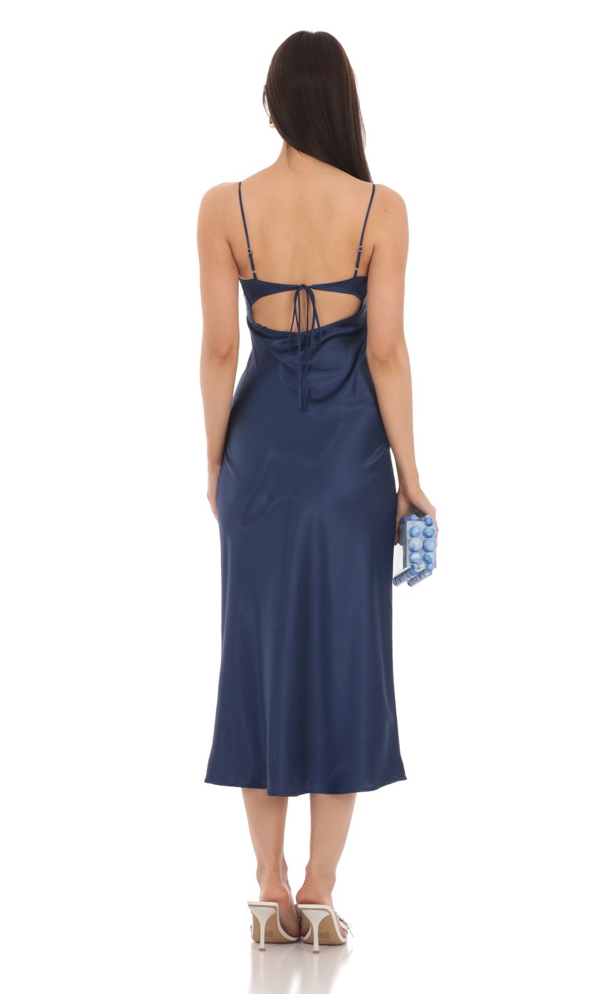 Sleek Sheath Deep-V Spaghetti-Strap Cut-Out-Back Satin Midi-Length Prom Dresses