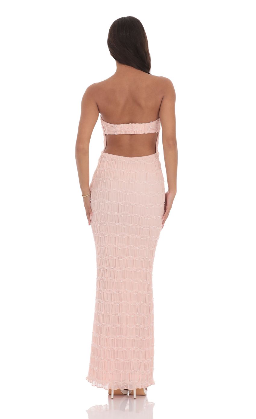 Soft Sheath Strapless Sleeveless Cut-Out-Back Blush Ruched-Fabric Floor-Length Prom Dresses