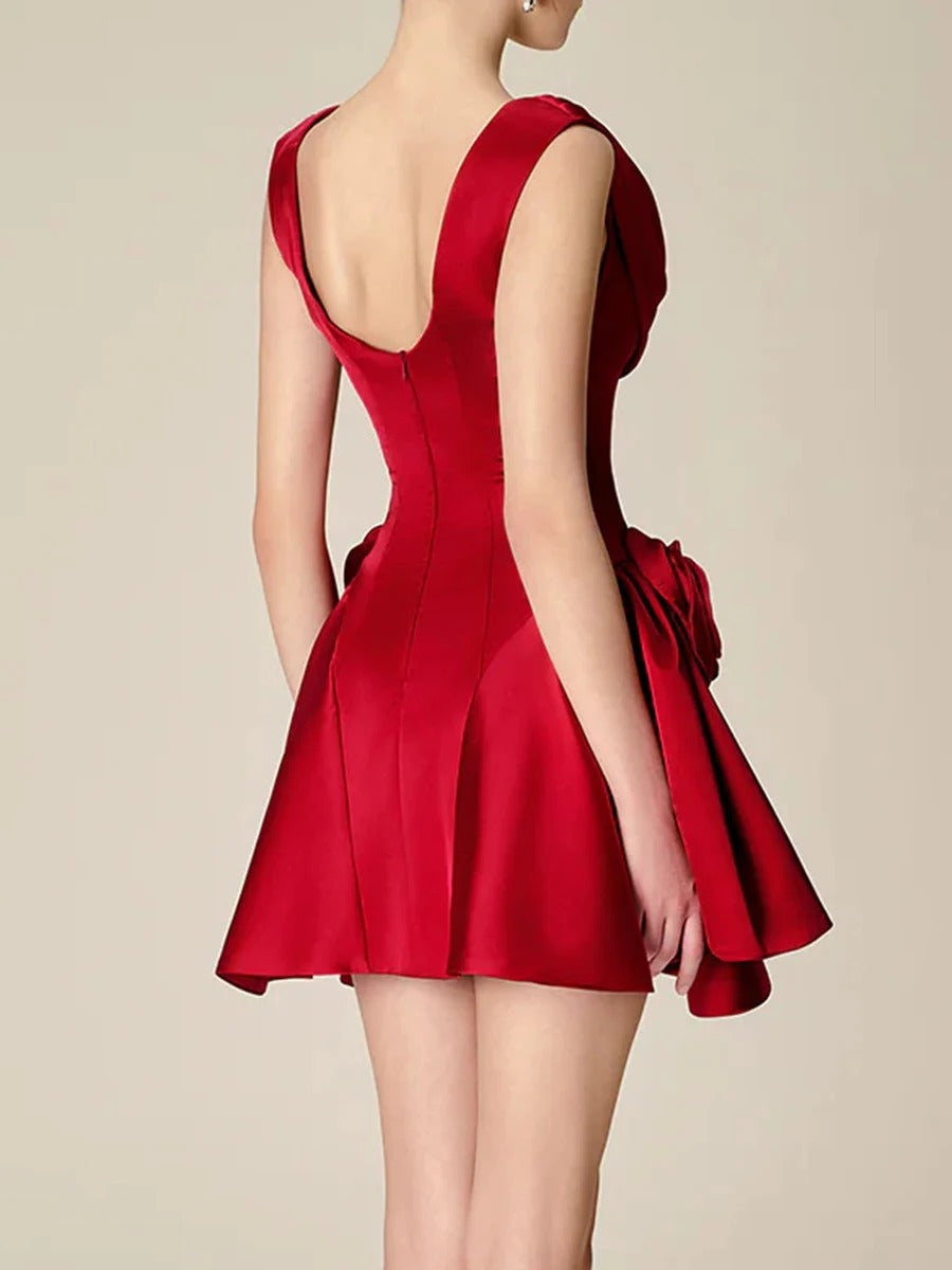 Solid Spliced Appliques Mini Dresses For Women O Neck Sleeveless High Waist Homecoming Dress