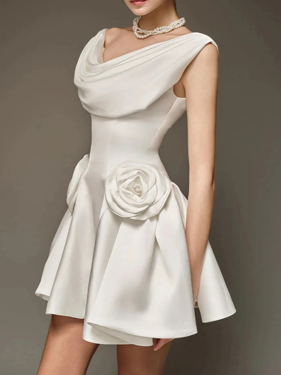 Solid Spliced Appliques Mini Dresses For Women O Neck Sleeveless High Waist Homecoming Dress