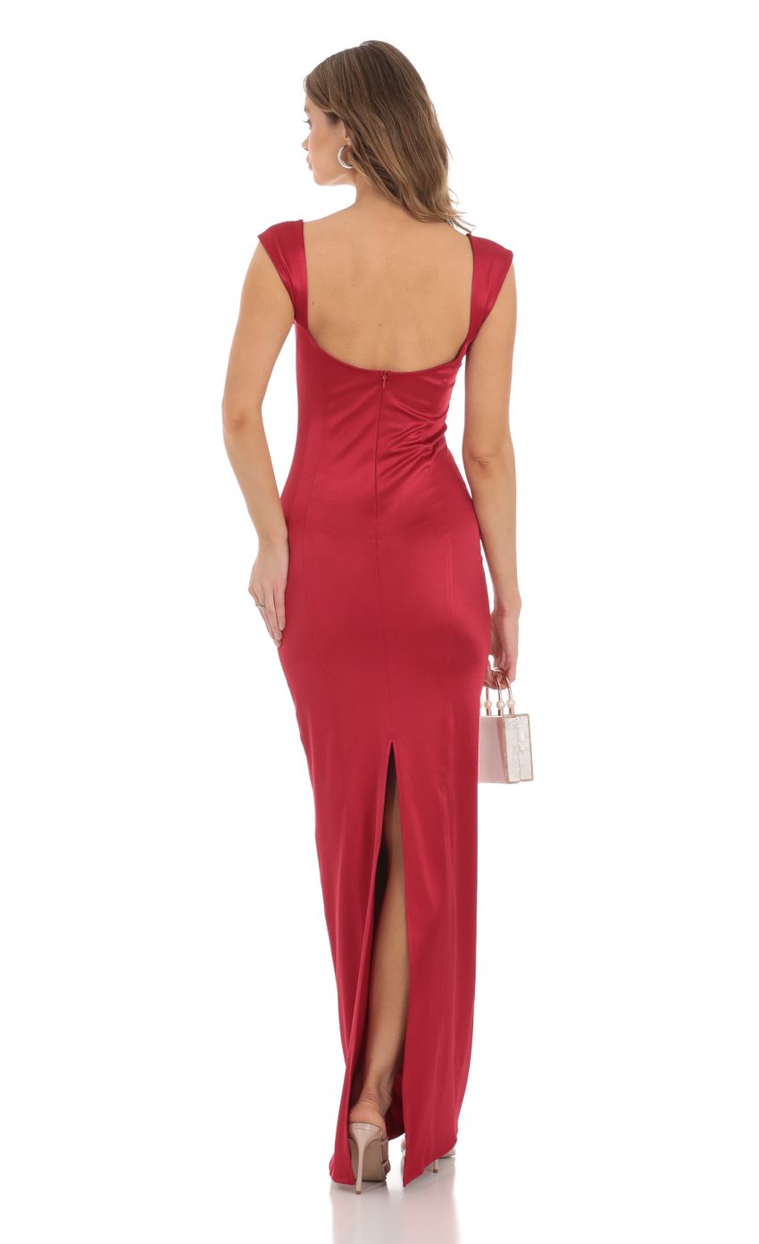Sophisticated Sheath Square-Neck Sleeveless Open-Back Crimson Satin Floor-Length Prom Dresses