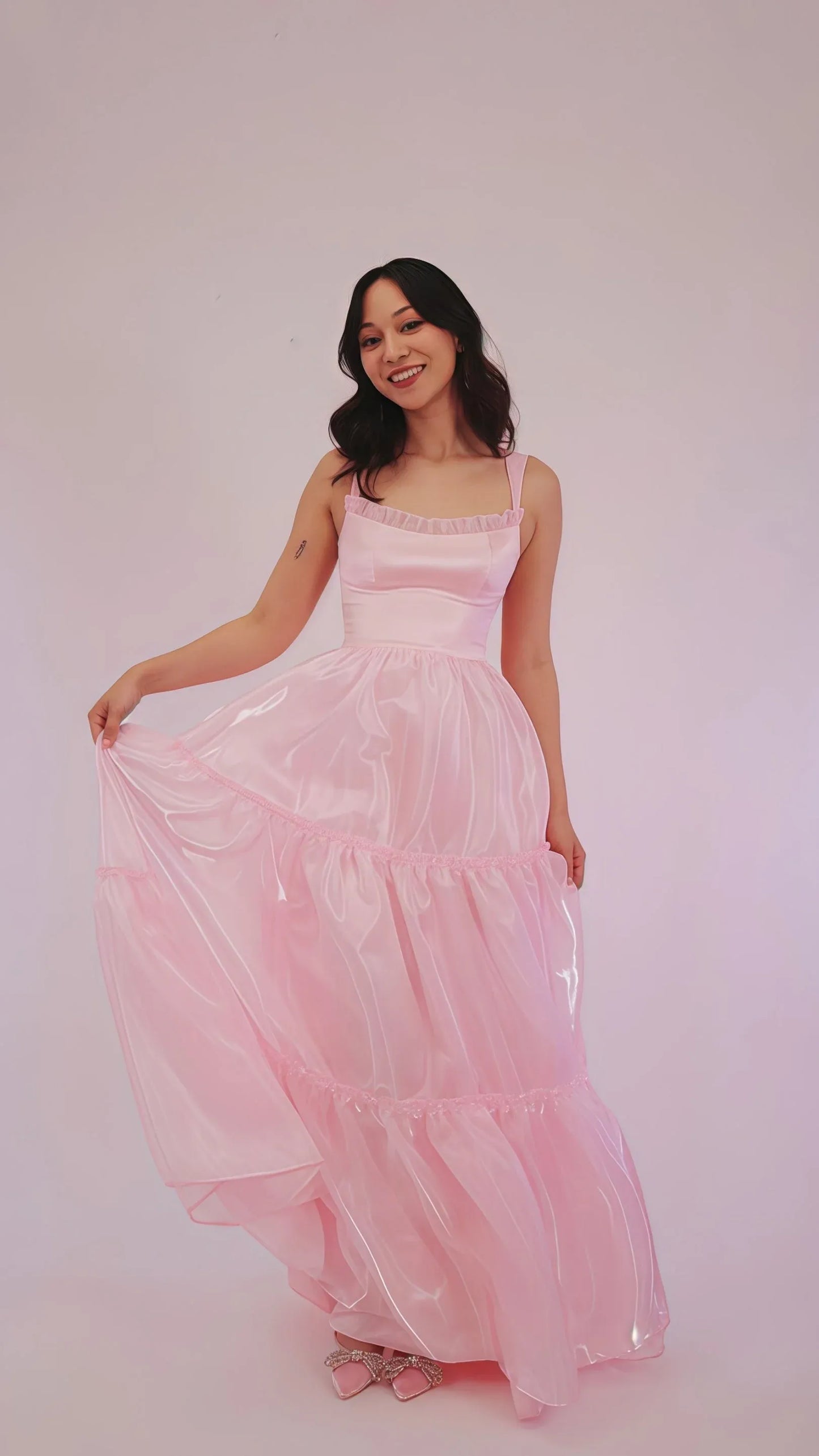Sparkle A Line Square Neck Sleeveless Organza Pleated Floor-Length Prom Dress