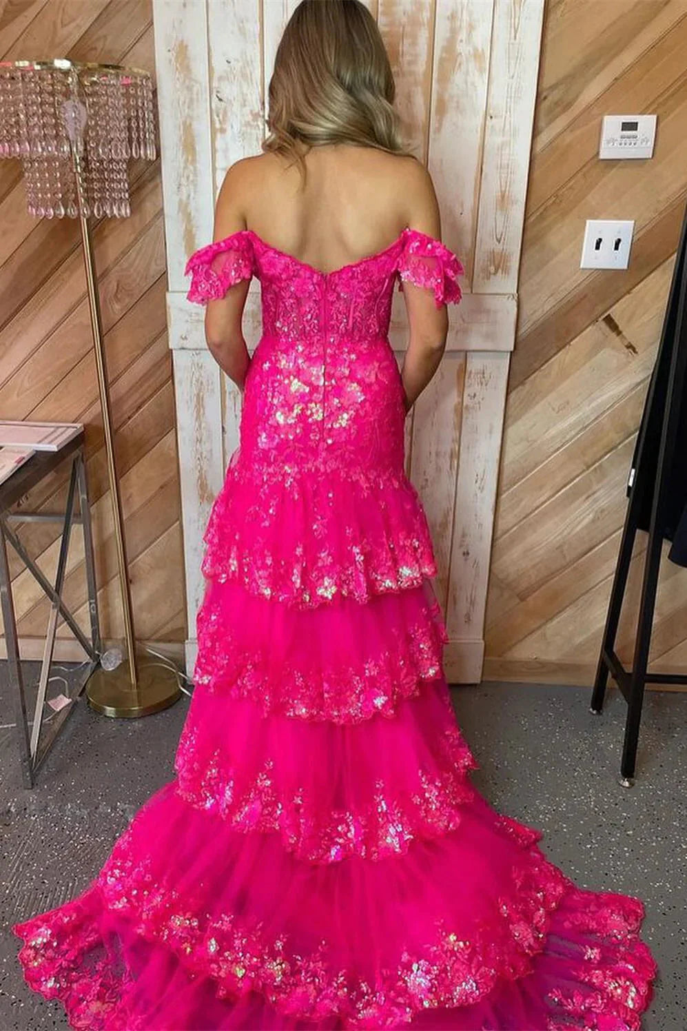 Sparkle Mermaid Off the Shoulder Sleeveless Zipper Up Floor-Length Prom Dress