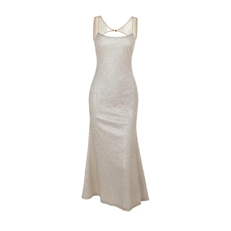 Sparkling Evening Wear For Women Elegant Party Dress Sexy Spliced Sleeveless Backless Long Prom Dress