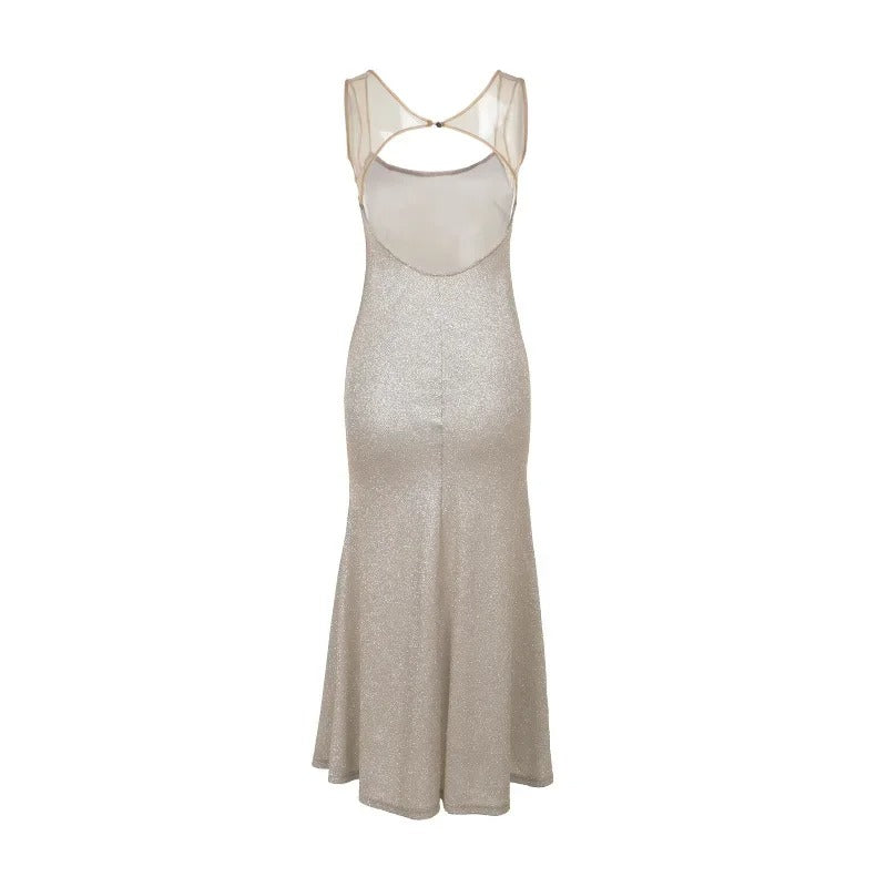 Sparkling Evening Wear For Women Elegant Party Dress Sexy Spliced Sleeveless Backless Long Prom Dress