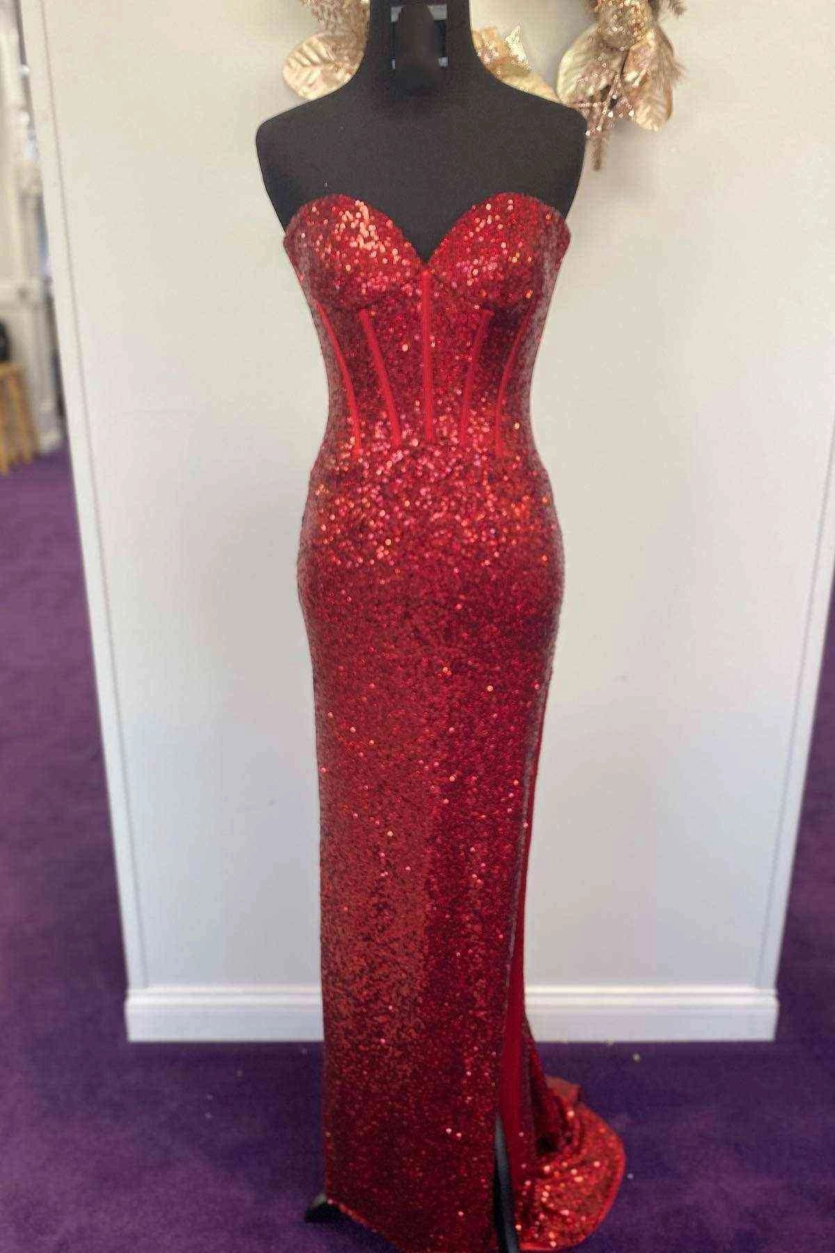 Sparkly Mermaid Sweetheart Neck Sleeveless Lace Up Sweep Train Prom Dress