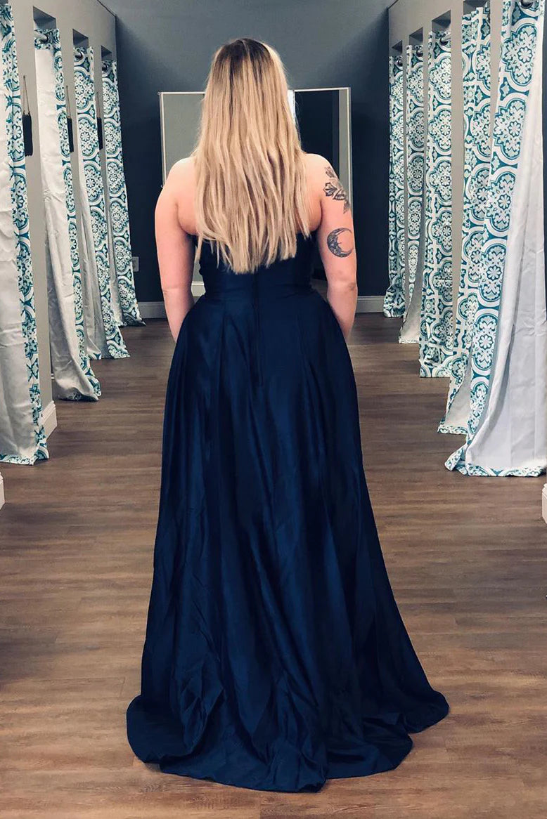 Strapless High Low Dark Navy Long Prom Dress/Formal Women's Dresses