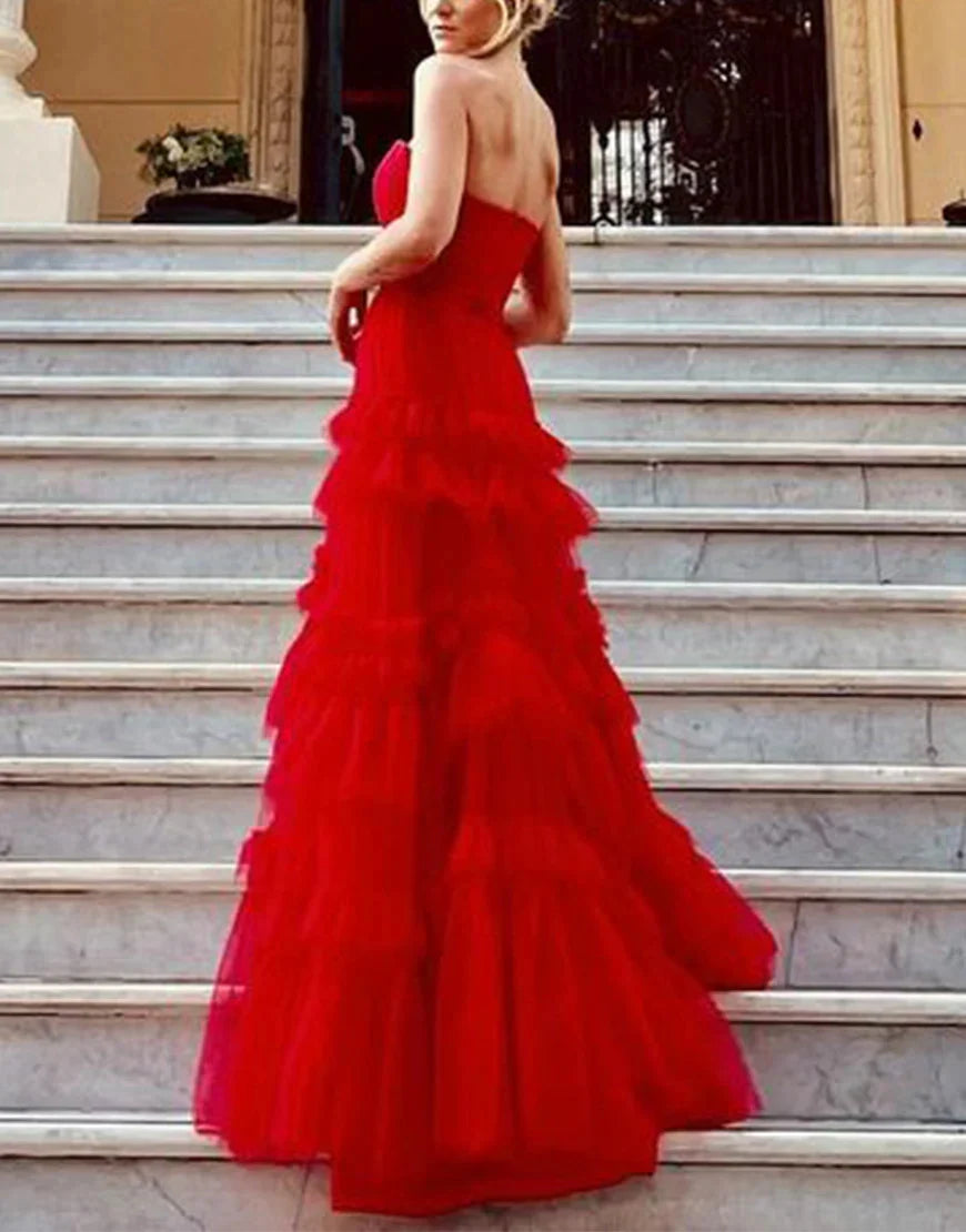 Strapless Long Red Prom Dress