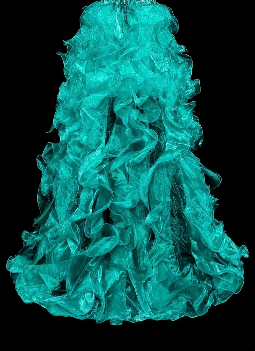 Stunning High-Low Mermaid Strapless Sleeveless Lace-Up Back Turquoise Prom Evening Dress