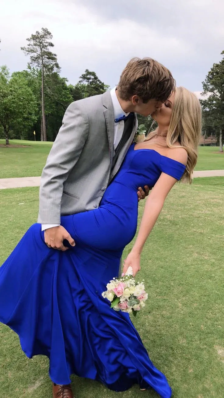 Stunning Mermaid Off-Shoulder Sleeveless Solid Royal Blue Maxi Prom Dress for Women Ready to Ship