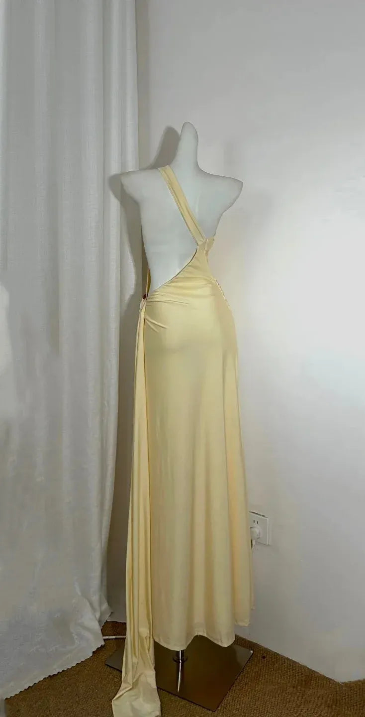 Stylish Mermaid One Shoulder Sleeveless Pleated Satin Floor-Length Prom Dress