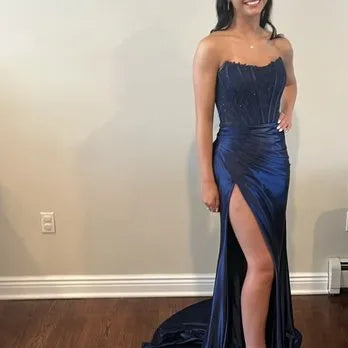 Stylish Sweetheart Sleeveless Mermaid Satin Split Sweep Train Prom Dress