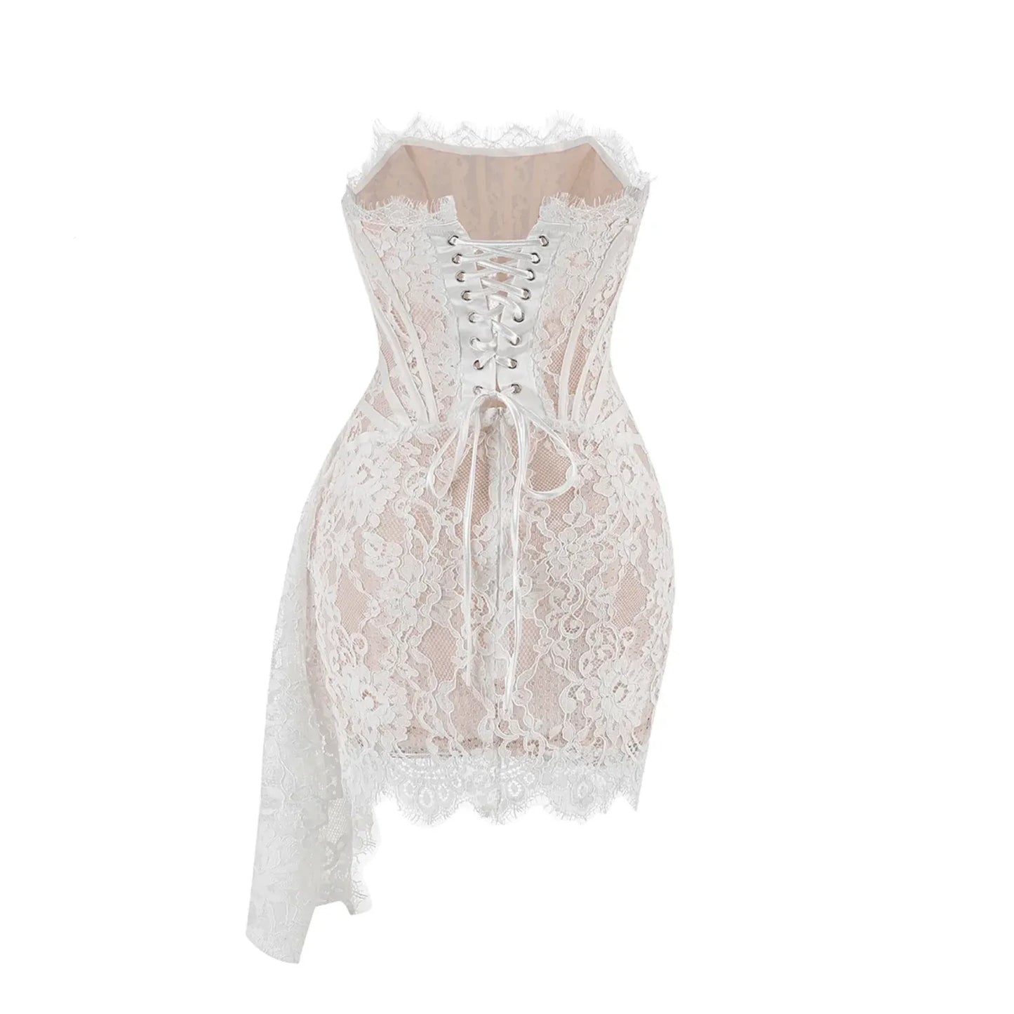 Sultry Sheath Strapless Corset Lace White Mini Homecoming Dress For Women